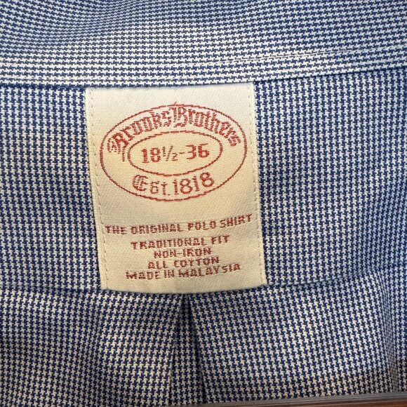 Brooks Brothers Original Polo Shirt Traditional Fit 18.5-36 Blue Micro Check EUC - Picture 3 of 8